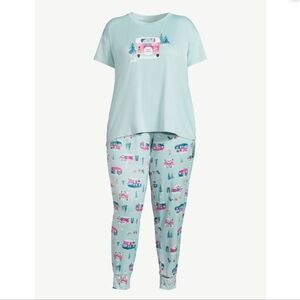New JoySpun Happy Camper Pajama T-shirt + Joggers Sleep Set - Plus Size 3XL